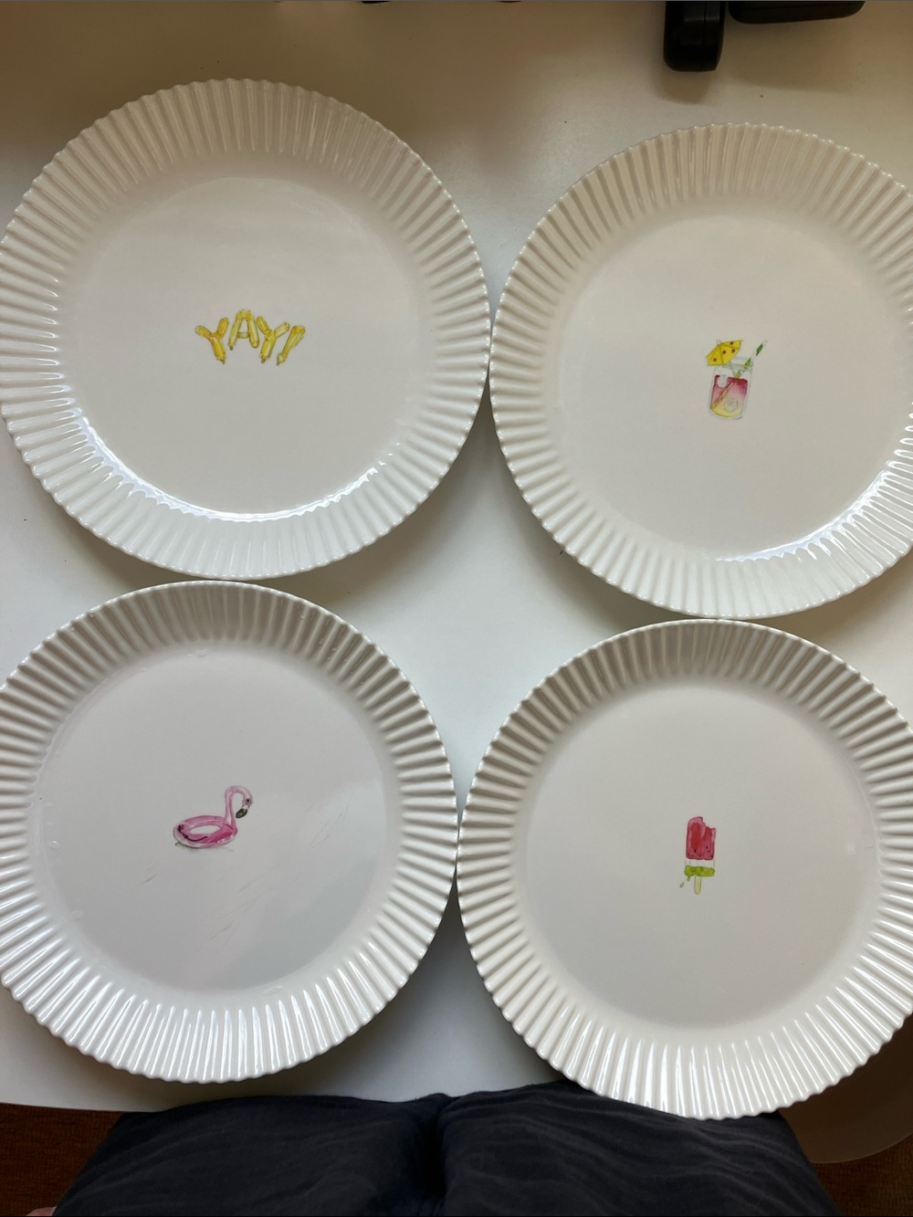 Rae Dunn , set of 4, white melamine , outdoor dinner plates.